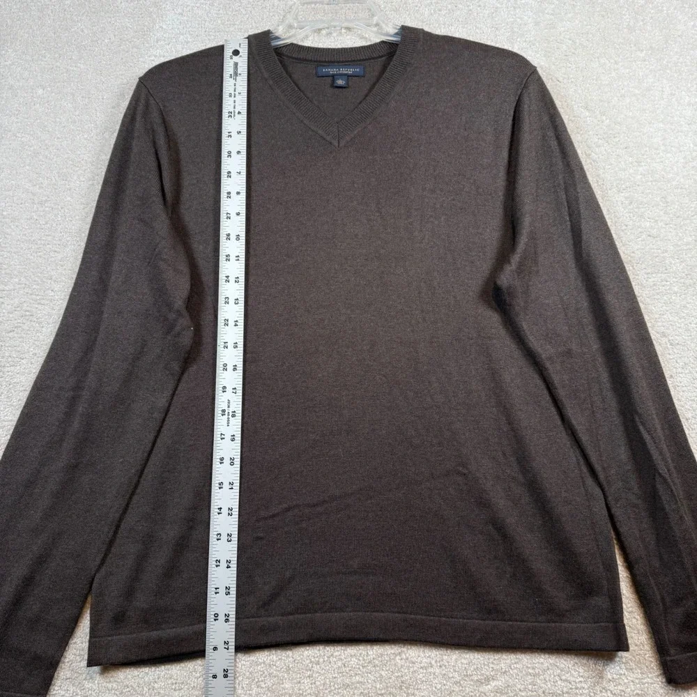 Banana Republic V-Neck Sweater Mens L Brown Silk Cashmere Blend Long‎ Sleeve
